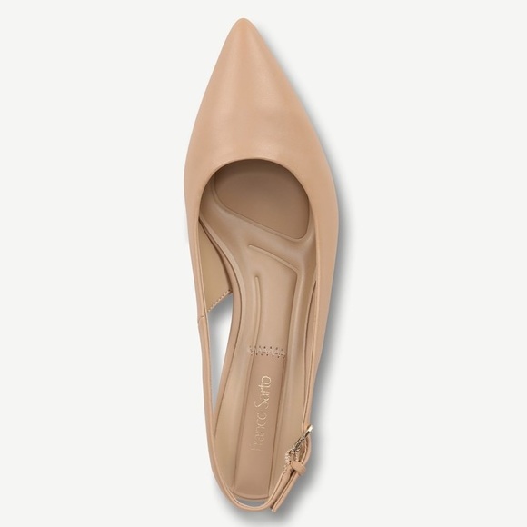 Franco Sarto Racer Slingback Chunky Heels Beige w/Pointed Toe EUC Size 8 W Wide - Picture 3 of 6